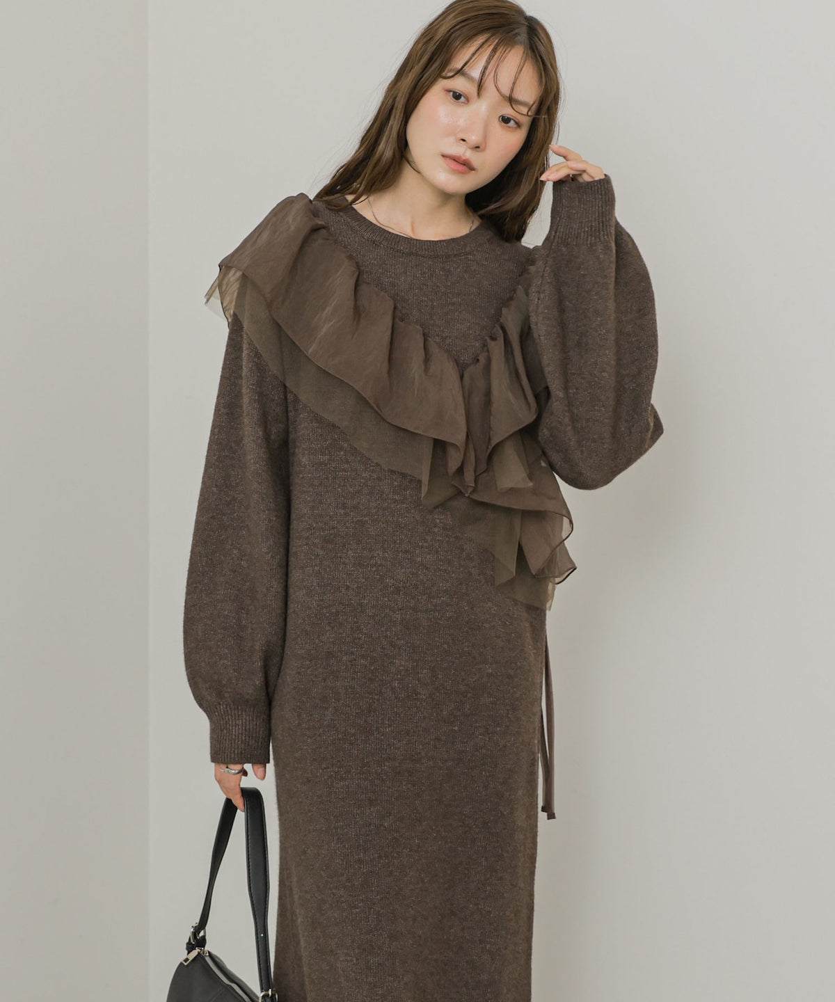 【S・Mサイズ展開】アシンメトリーフリルニットワンピース