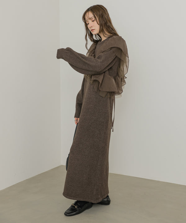 【S・Mサイズ展開】アシンメトリーフリルニットワンピース