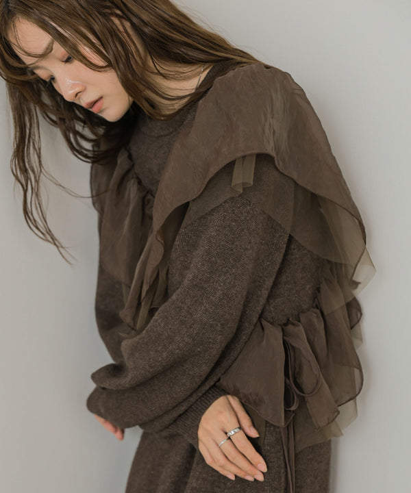 【S・Mサイズ展開】アシンメトリーフリルニットワンピース