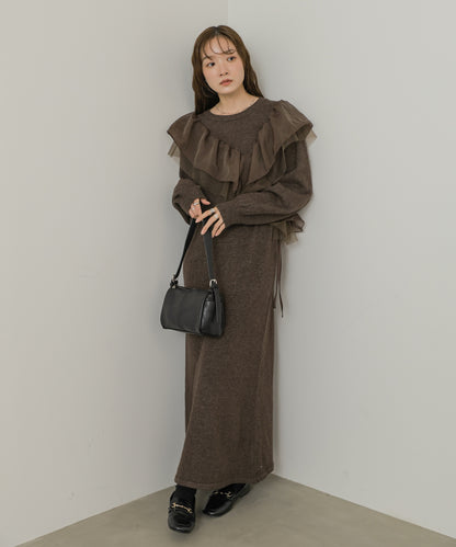 【S・Mサイズ展開】アシンメトリーフリルニットワンピース