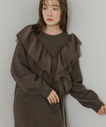 【S・Mサイズ展開】アシンメトリーフリルニットワンピース