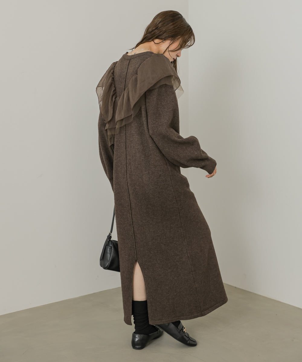 【S・Mサイズ展開】アシンメトリーフリルニットワンピース