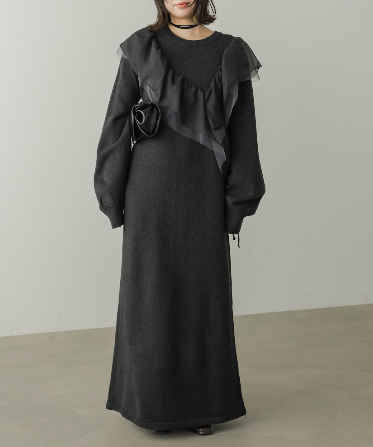 【S・Mサイズ展開】アシンメトリーフリルニットワンピース