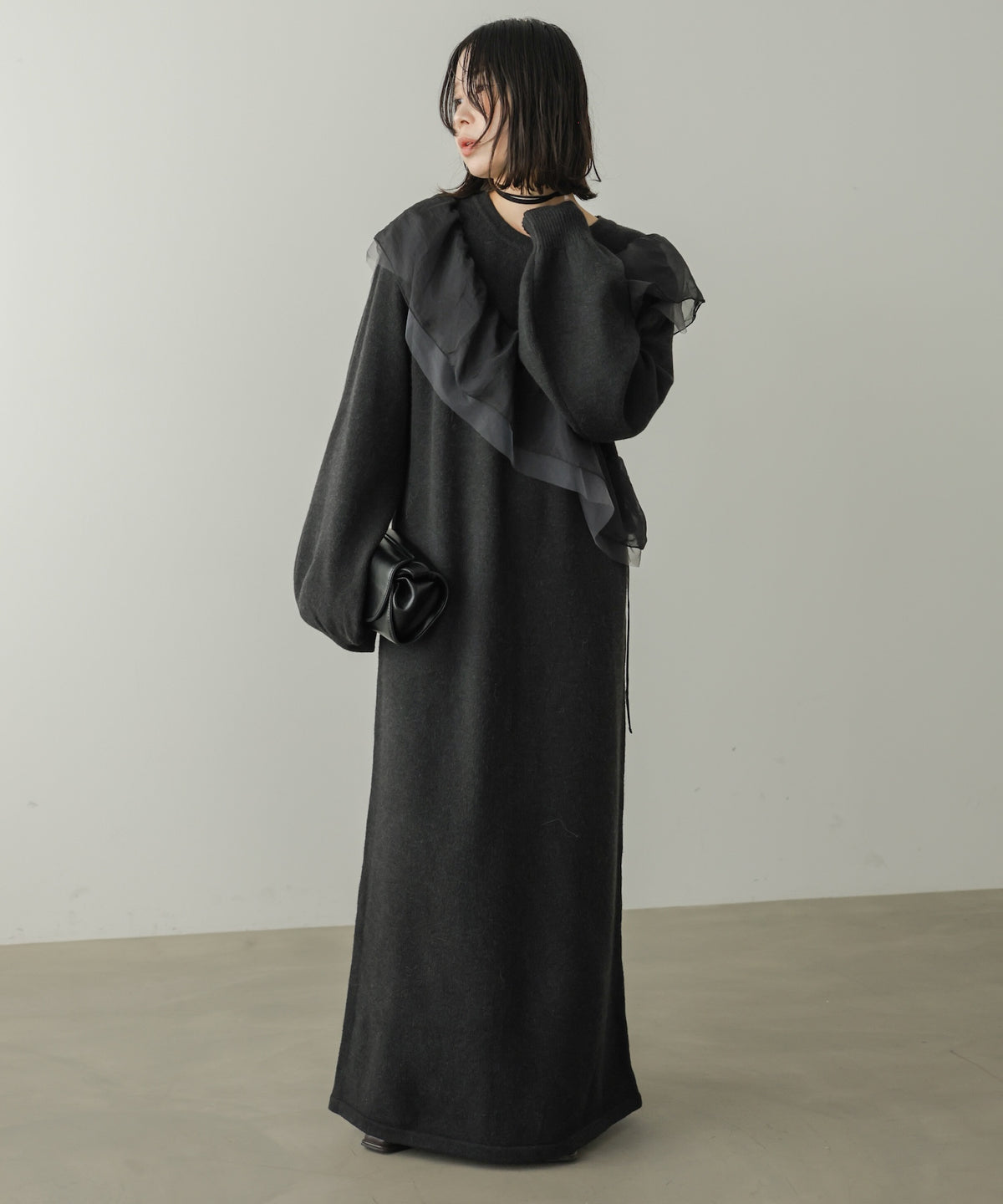 【S・Mサイズ展開】アシンメトリーフリルニットワンピース