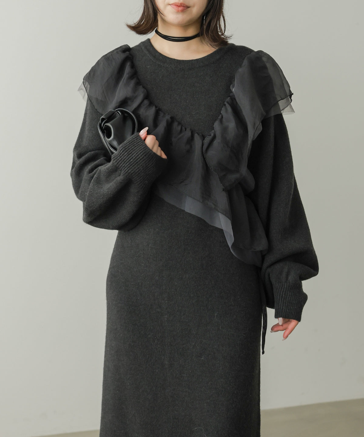 【S・Mサイズ展開】アシンメトリーフリルニットワンピース