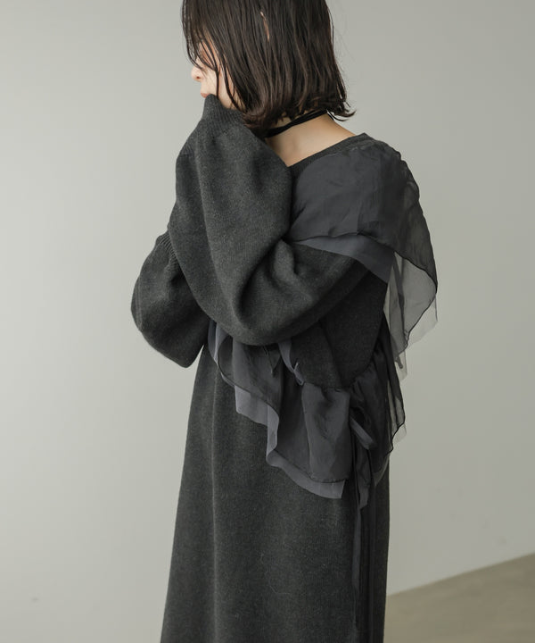 【S・Mサイズ展開】アシンメトリーフリルニットワンピース
