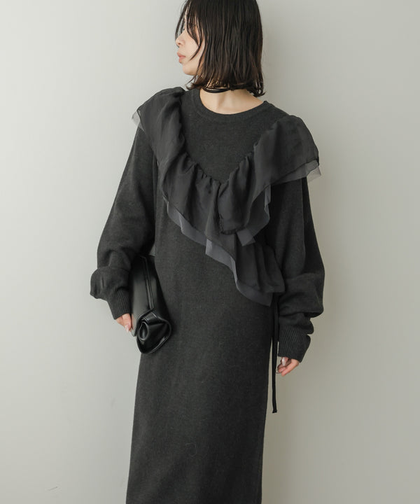 【S・Mサイズ展開】アシンメトリーフリルニットワンピース