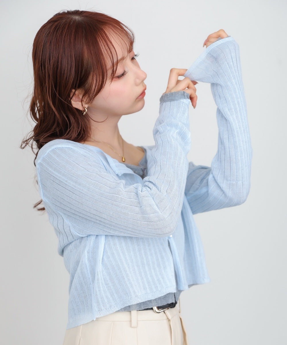 ラメニットショートカーデ