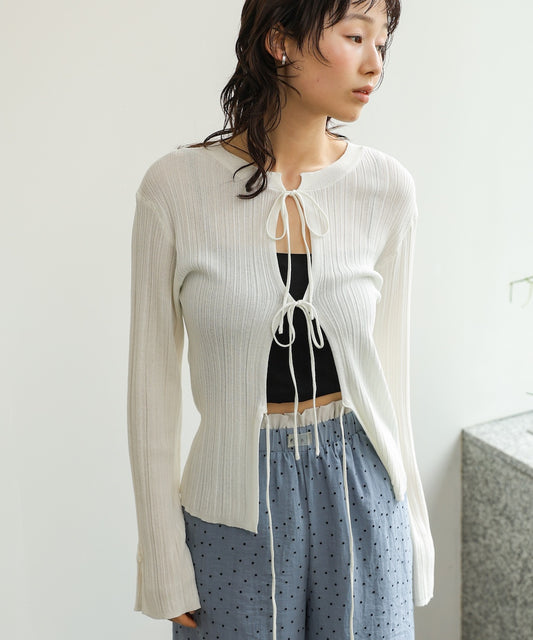 前後2WAYリボン付ニットカーディガン