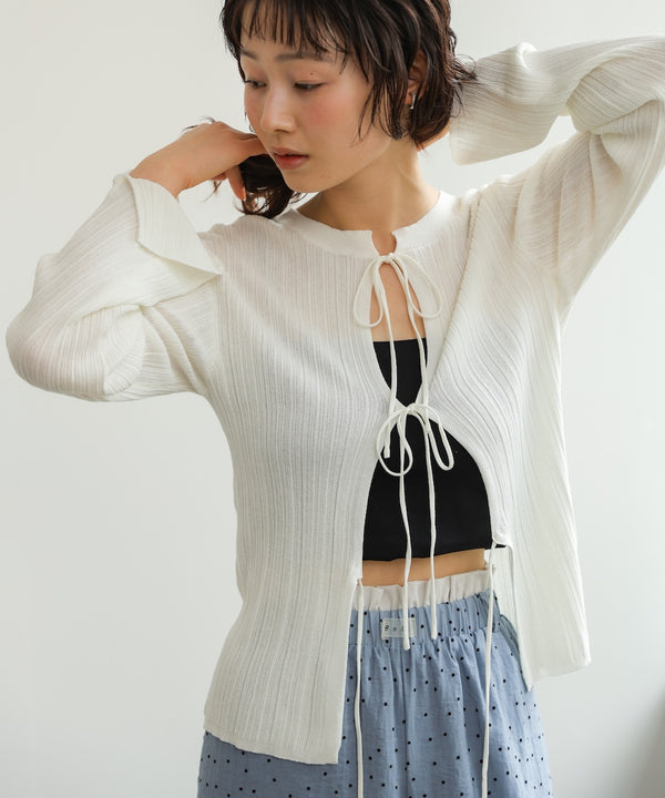 前後2WAYリボン付ニットカーディガン