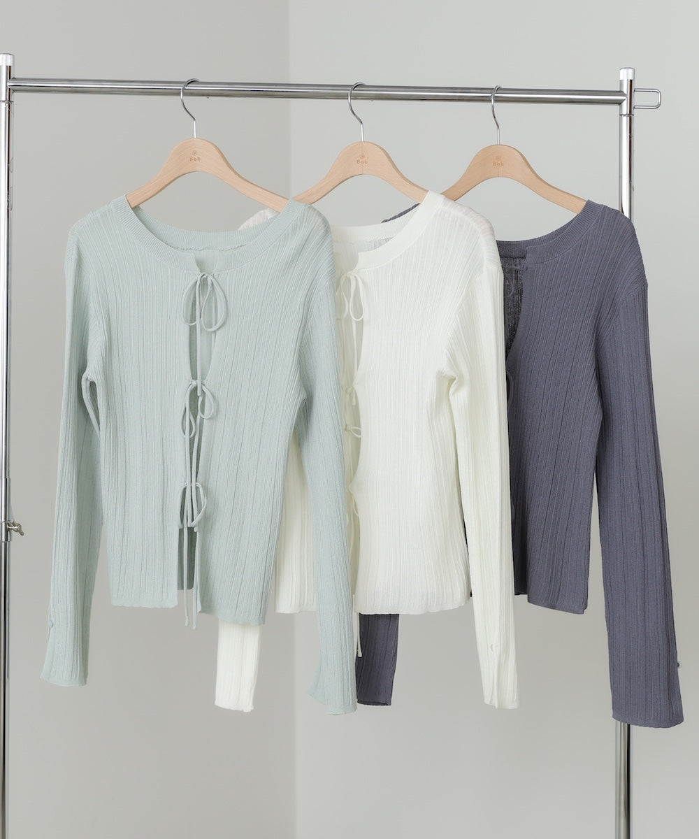 前後2WAYリボン付ニットカーディガン