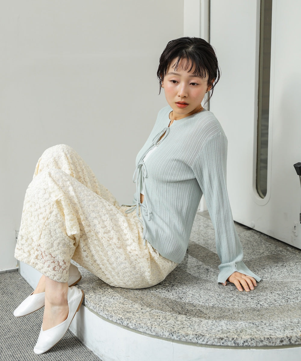 前後2WAYリボン付ニットカーディガン