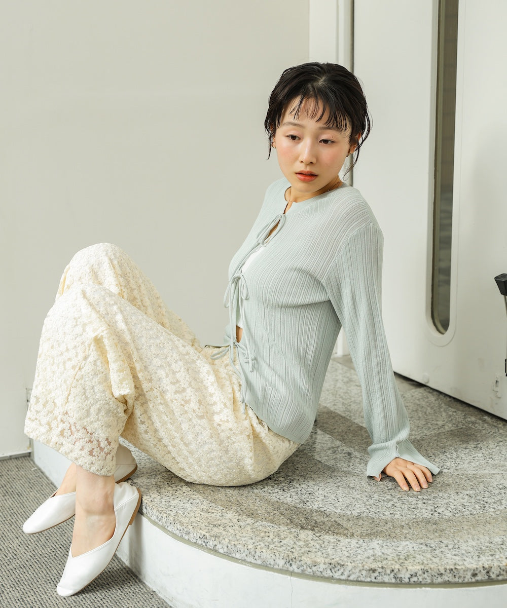 前後2WAYリボン付ニットカーディガン