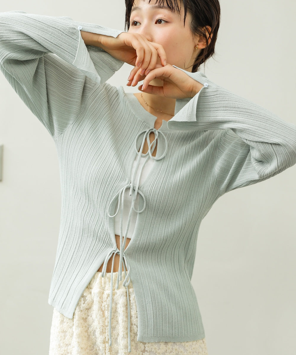 前後2WAYリボン付ニットカーディガン