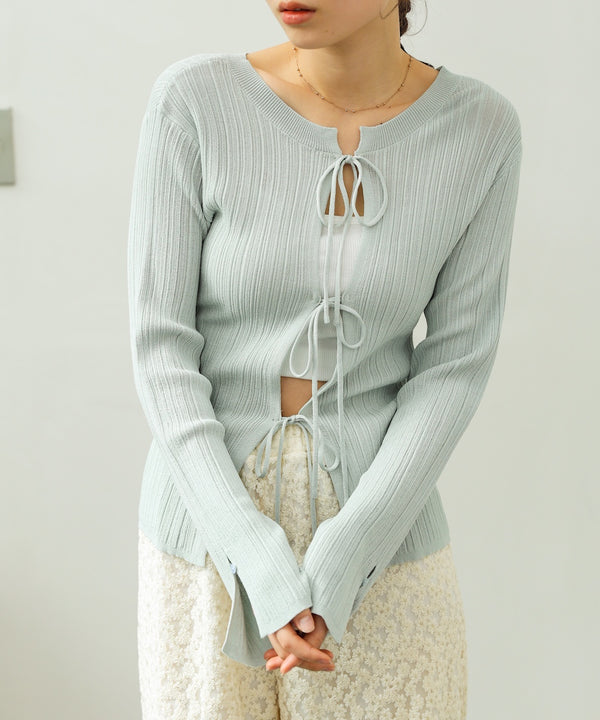 前後2WAYリボン付ニットカーディガン