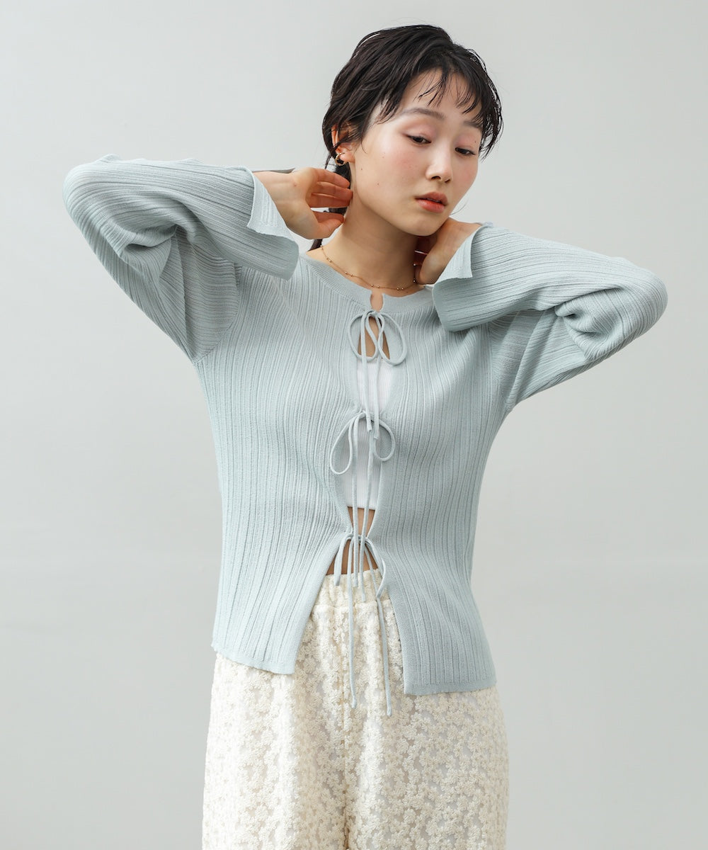 前後2WAYリボン付ニットカーディガン