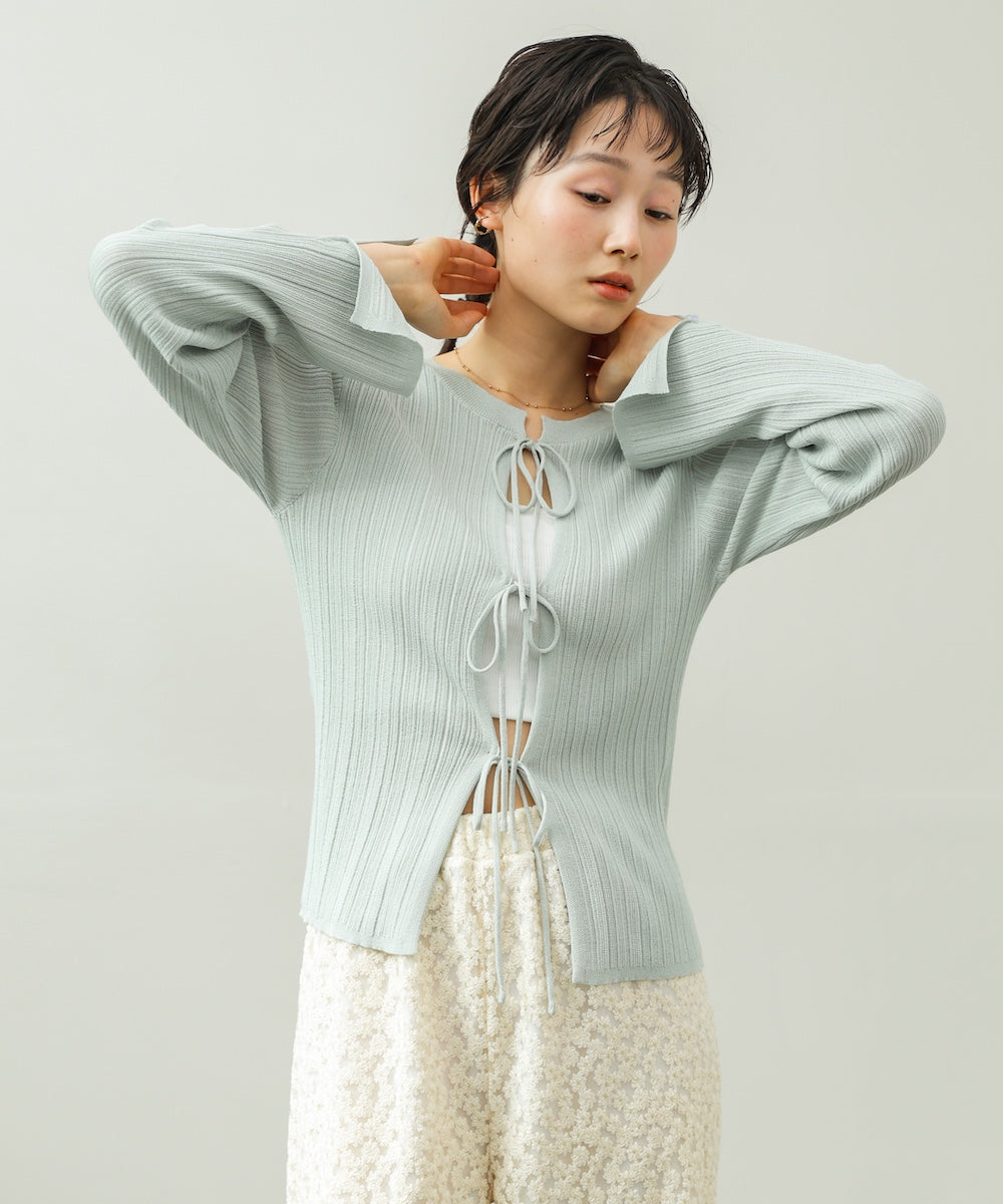 前後2WAYリボン付ニットカーディガン