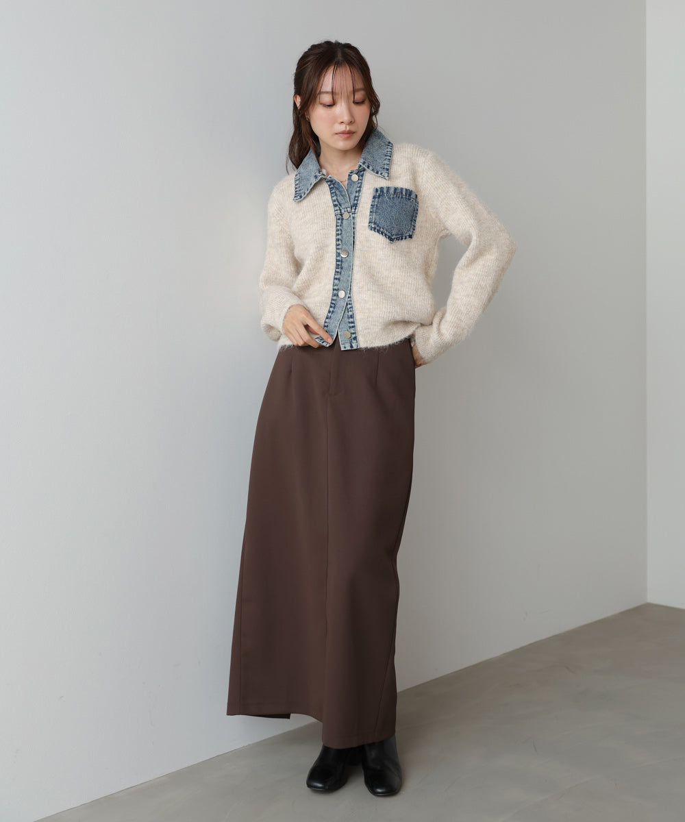 デニム切替ニットカーデ