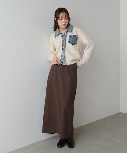 デニム切替ニットカーデ