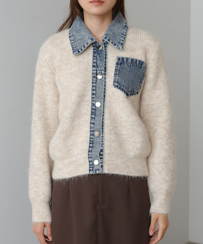 デニム切替ニットカーデ