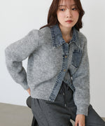 デニム切替ニットカーデ