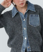 デニム切替ニットカーデ