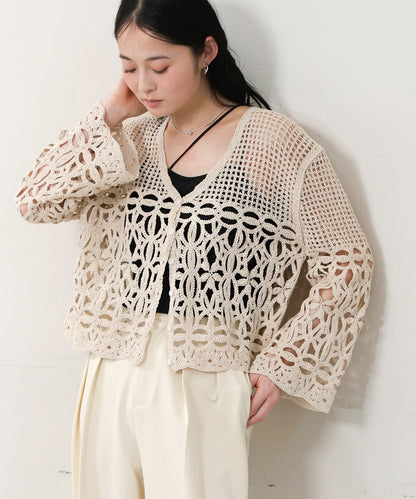 クロシェミックス編みカーディガン