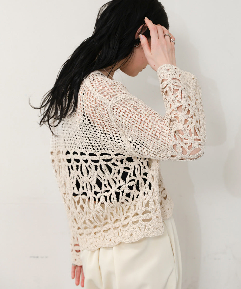 クロシェミックス編みカーディガン