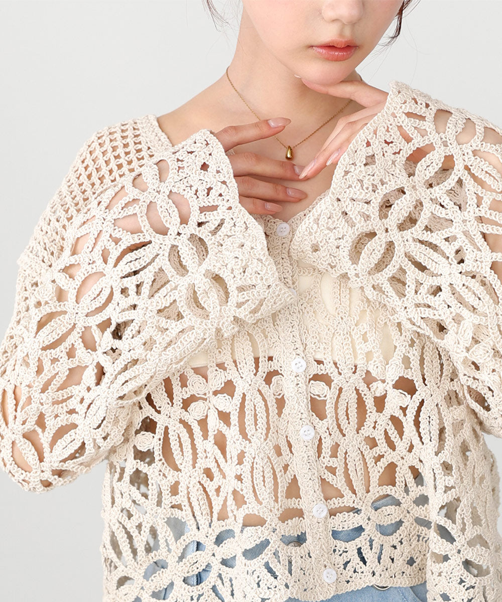 クロシェミックス編みカーディガン