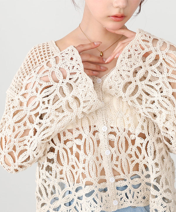 クロシェミックス編みカーディガン