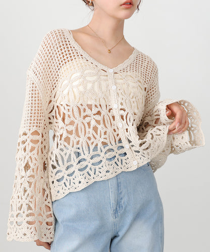 クロシェミックス編みカーディガン