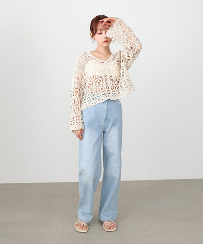 クロシェミックス編みカーディガン