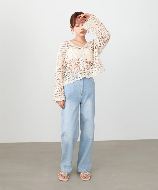 クロシェミックス編みカーディガン