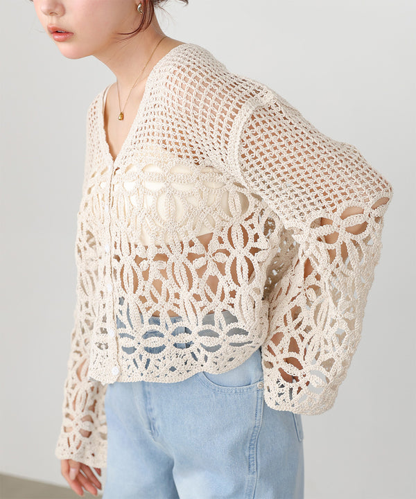 クロシェミックス編みカーディガン