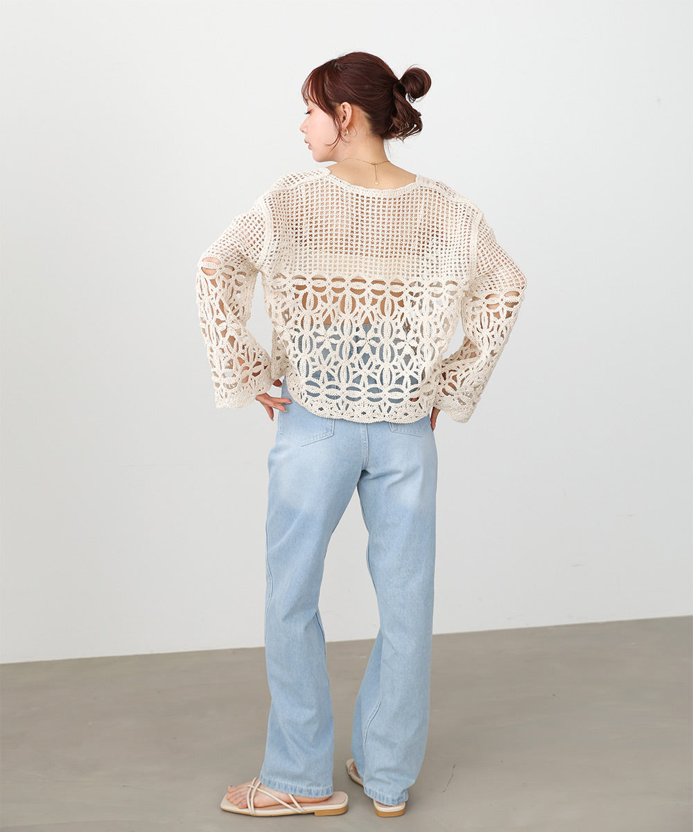 クロシェミックス編みカーディガン