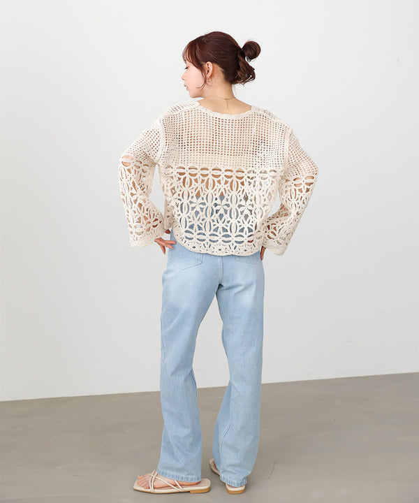 クロシェミックス編みカーディガン