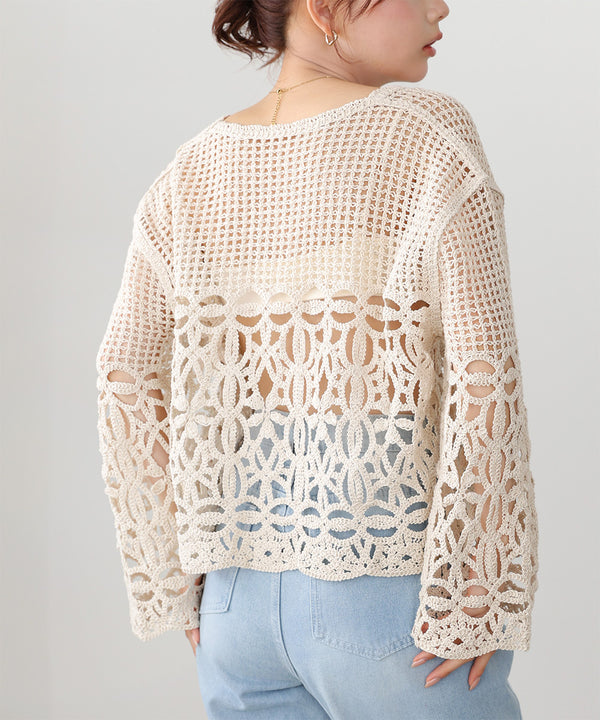 クロシェミックス編みカーディガン