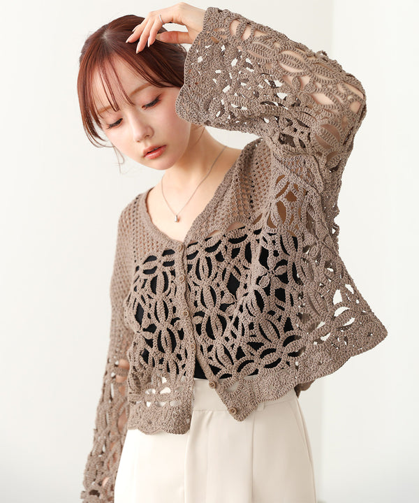 クロシェミックス編みカーディガン