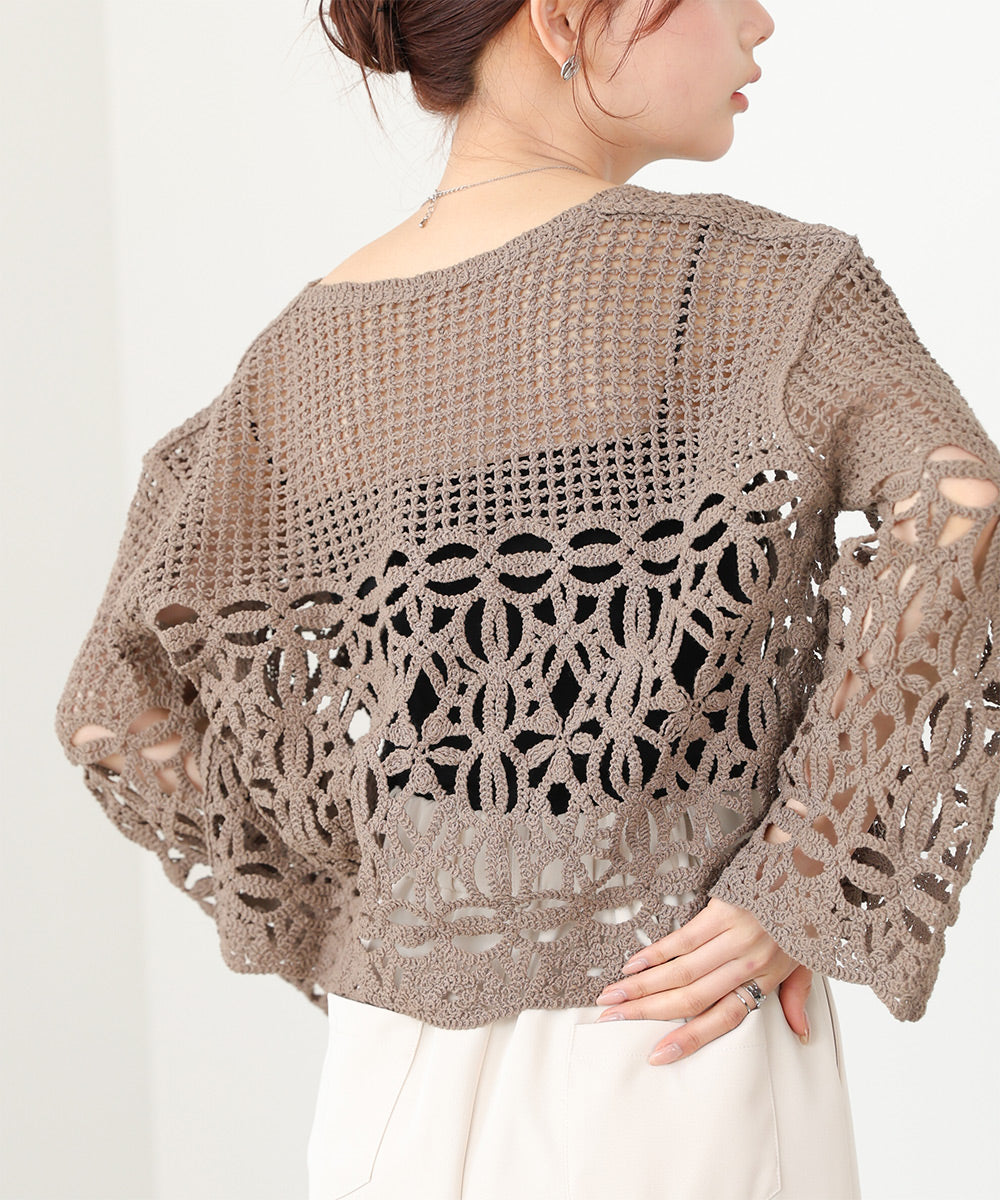 クロシェミックス編みカーディガン