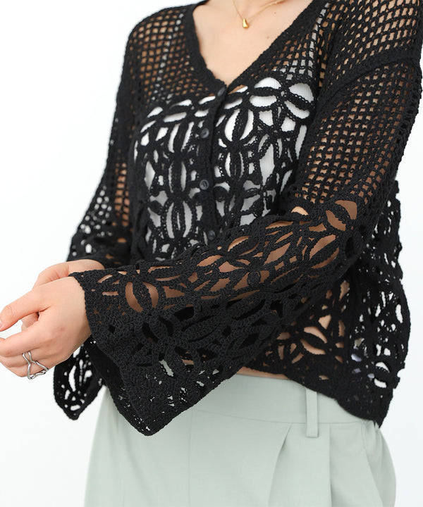 クロシェミックス編みカーディガン