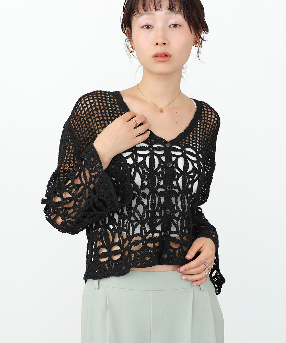 クロシェミックス編みカーディガン