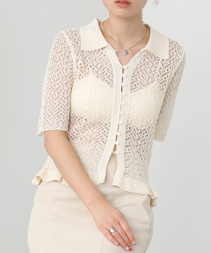 透かし編みニットカーディガン