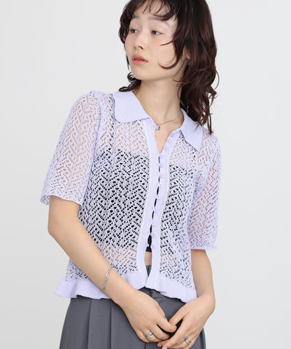 透かし編みニットカーディガン