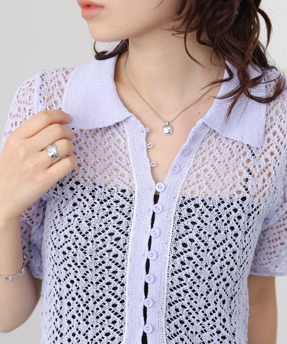 透かし編みニットカーディガン