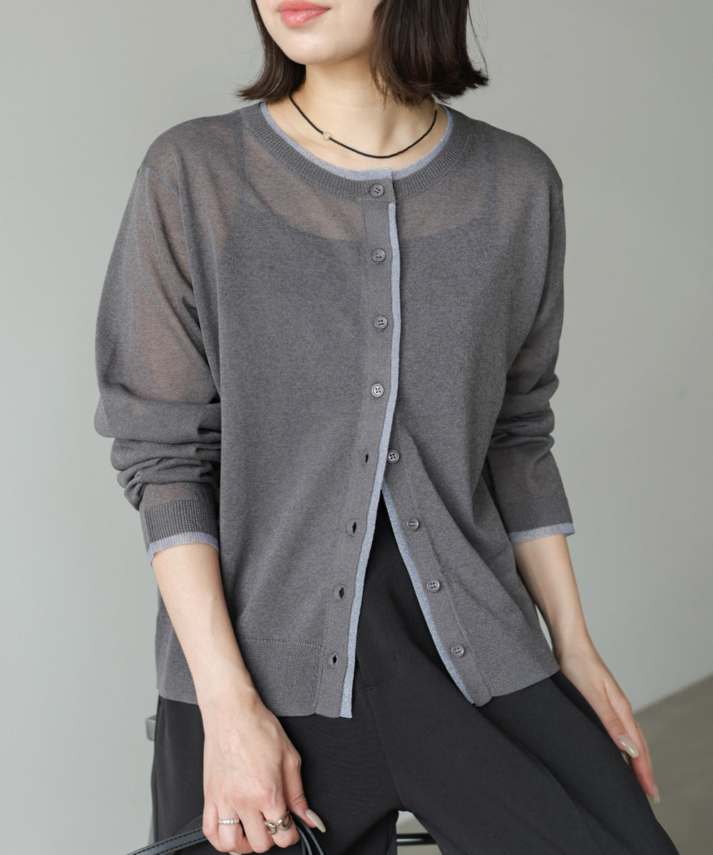 配色シアーニットカーディガン