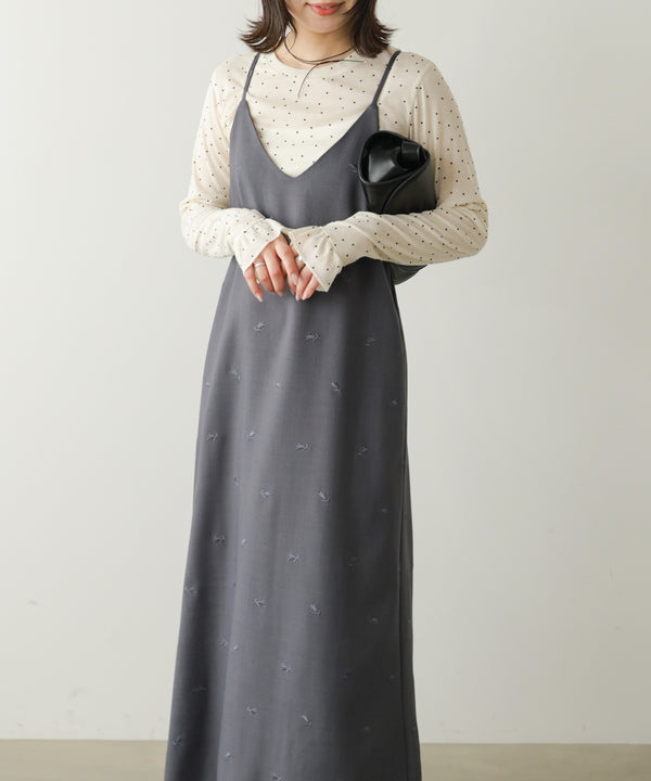 【Dセット】秋のコーデセット【刺繍バックリボンキャミワンピ＆シアードットカットソー】