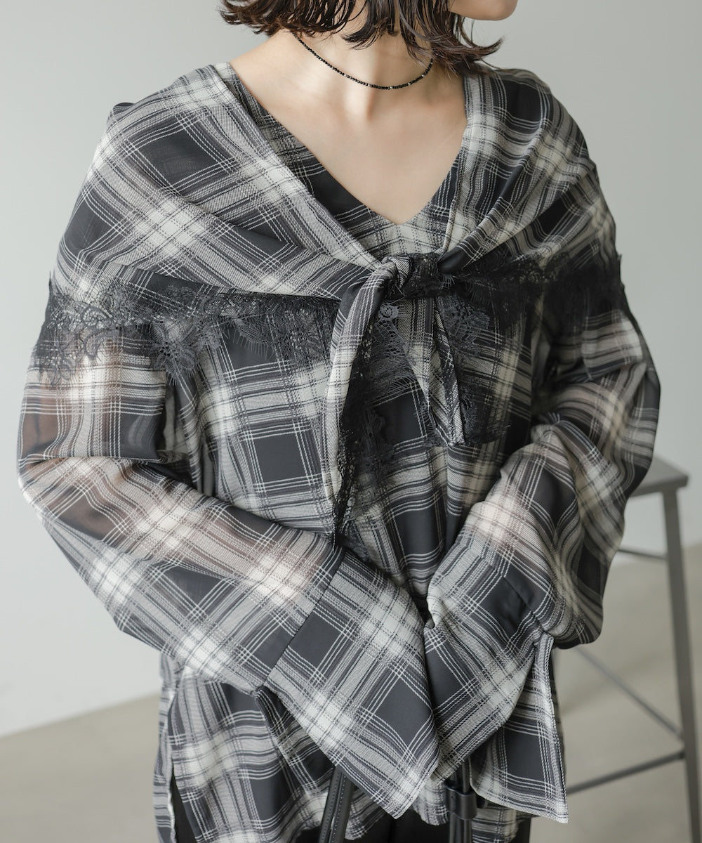 ◆発売前◆オンブレチェックレースショール [8/25発売]
