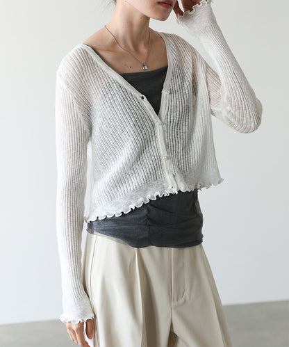 パールボタンフリルカーデ