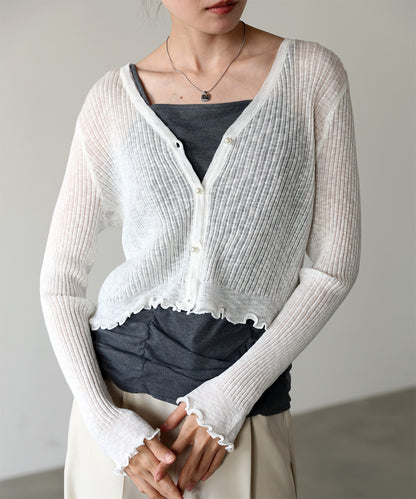 パールボタンフリルカーデ