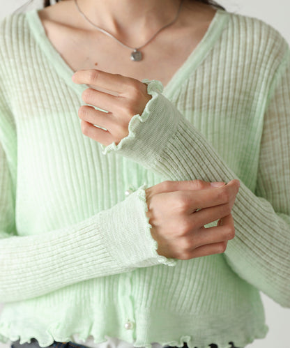 パールボタンフリルカーデ